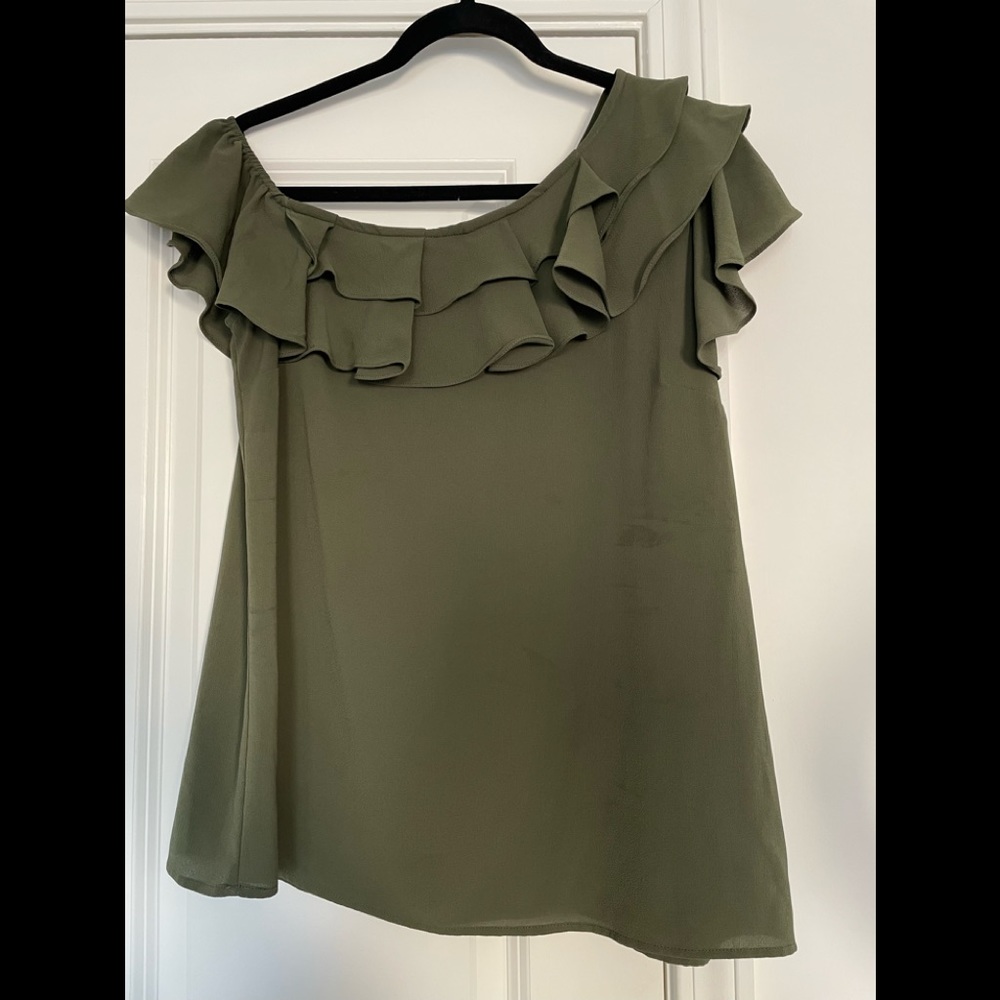 Army Green Off Shoulder Ruffled Blouse
